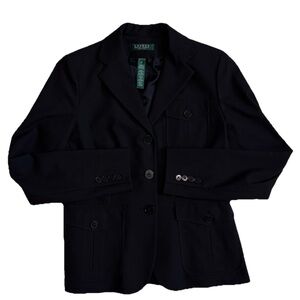 Lauren Ralph Lauren Black Lined  Pocket Fitted Blazer Size 6P